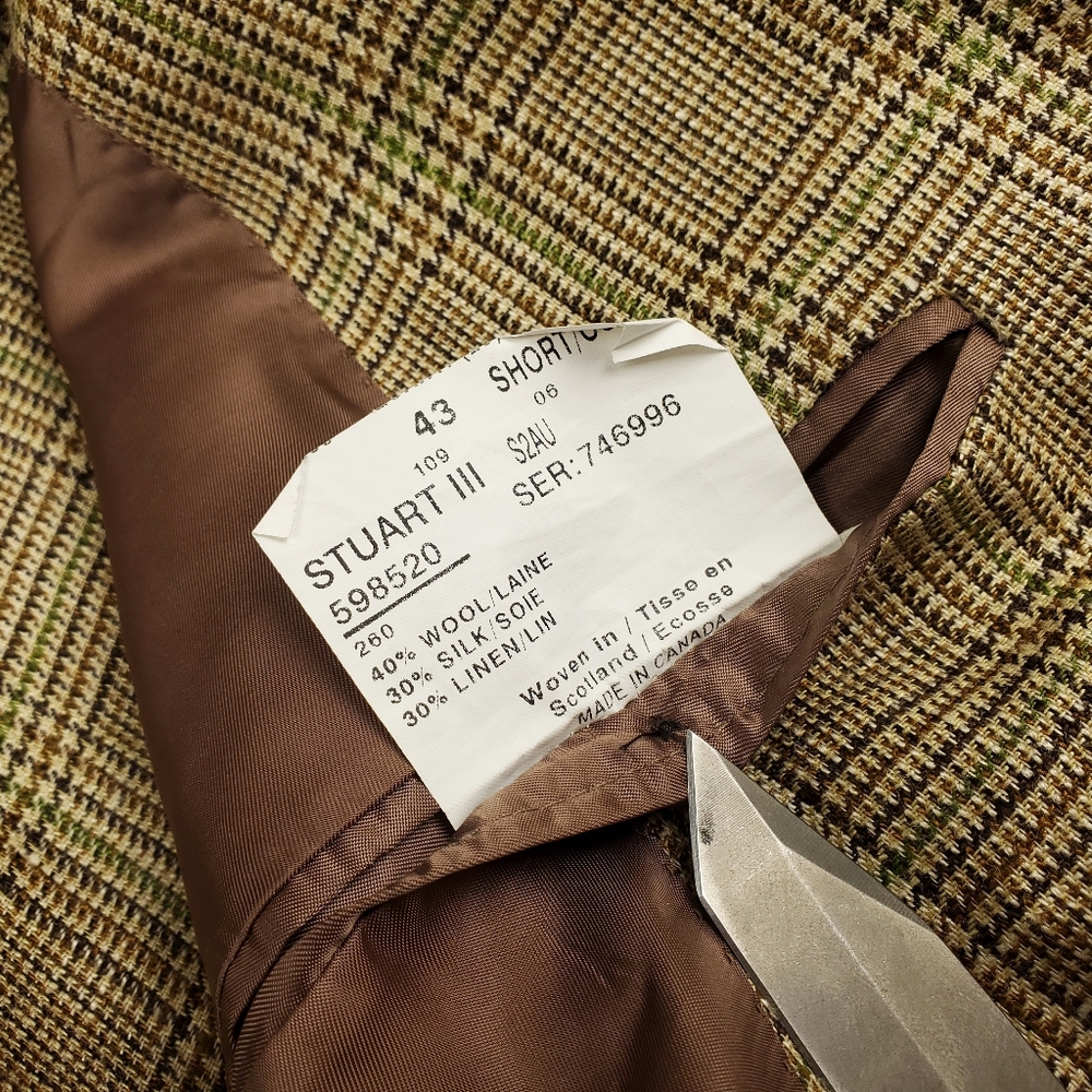 Paul Stuart Blazer Mens 43S Wool Silk Linen Houndstooth Plaid Scottish Tweed - Picture 7 of 14